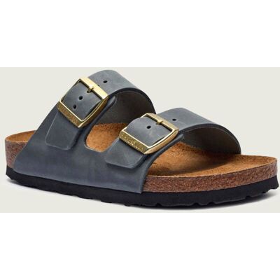 Birkenstock Skórzane klapki Arizona narrow fit szary 39 Birkenstock Skórzane klapki Arizona narrow fit szary 39