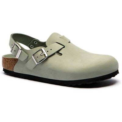 Birkenstock Skórzane mule Tokio II narrow fit zielony 39 Birkenstock Skórzane mule Tokio II narrow fit zielony 39
