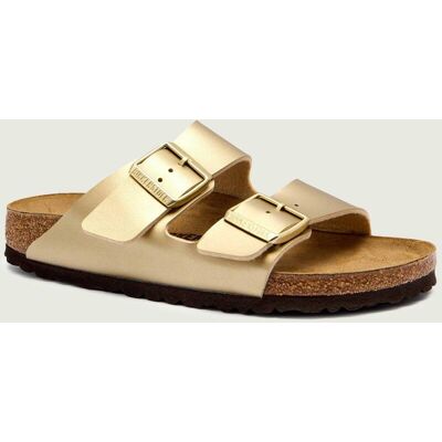 Birkenstock Klapki Arizona BF z dodatkiem skóry narrow fit złoty 35 Birkenstock Klapki Arizona BF z dodatkiem skóry narrow fit złoty 35