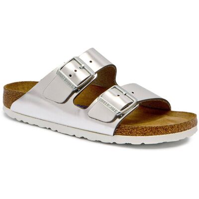 Birkenstock Skórzane klapki Arizona BS narrow fit soft footbed srebrny 37 Birkenstock Skórzane klapki Arizona BS narrow fit soft footbed srebrny 37