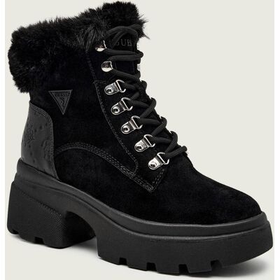 Guess Botki na słupku YARELI shearling zamsz czarny 40 Guess Botki na słupku YARELI shearling zamsz czarny 40