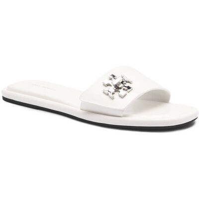 TORY BURCH Skórzane klapki T LOCK biały 38 TORY BURCH Skórzane klapki T LOCK biały 38