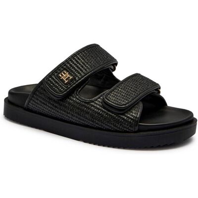 Tommy Hilfiger Klapki z dodatkiem skóry czarny 36 Tommy Hilfiger Klapki z dodatkiem skóry czarny 36