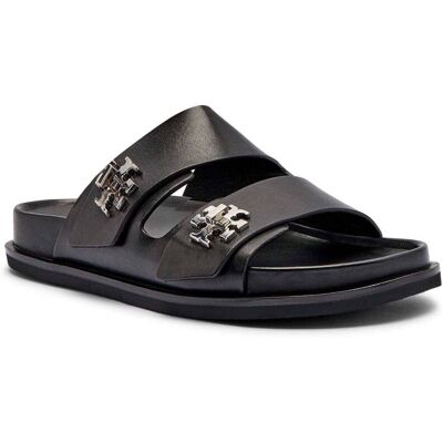 TORY BURCH Skórzane klapki TURNLOCK SPORT SLIDE czarny 36 TORY BURCH Skórzane klapki TURNLOCK SPORT SLIDE czarny 36