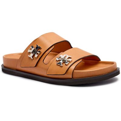 TORY BURCH Skórzane klapki T LOCK camel 36 TORY BURCH Skórzane klapki T LOCK camel 36