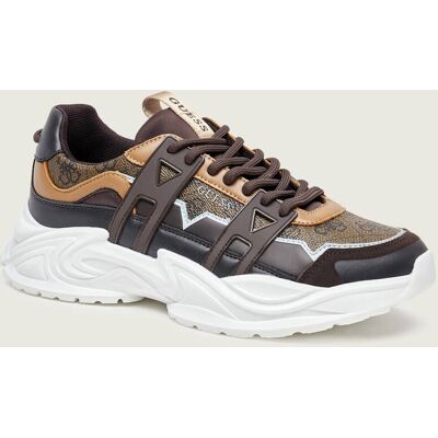 Guess Sneakersy BELLU z dodatkiem skóry brązowy 43 Guess Sneakersy BELLU z dodatkiem skóry brązowy 43