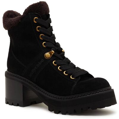 See By Chloé Botki na słupku shearling zamsz czarny 37 See By Chloé Botki na słupku shearling zamsz czarny 37