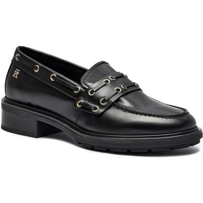 Tommy Hilfiger Skórzane loafersy Nautical Eyelets Leather czarny 36 Tommy Hilfiger Skórzane loafersy Nautical Eyelets Leather czarny 36