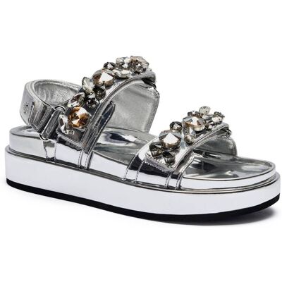 TORY BURCH Sandały KIRA EMBELLISHED z dodatkiem skóry srebrny 41 TORY BURCH Sandały KIRA EMBELLISHED z dodatkiem skóry srebrny 41