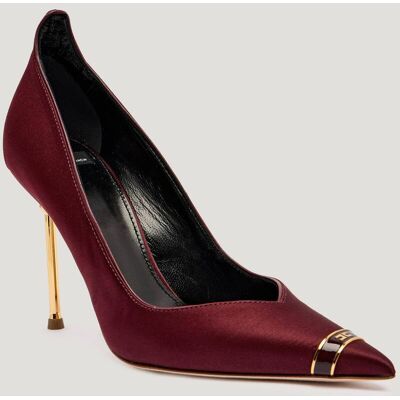 Elisabetta Franchi Satynowe szpilki z dodatkiem skóry bordowy 39 Elisabetta Franchi Satynowe szpilki z dodatkiem skóry bordowy 39