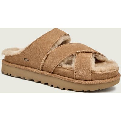 UGG Ocieplane klapki W GREENPORT CROSS STRAP SLIDE zamsz z dodatkiem wełny beżowy 39 UGG Ocieplane klapki W GREENPORT CROSS STRAP SLIDE zamsz z dodatkiem wełny beżowy 39