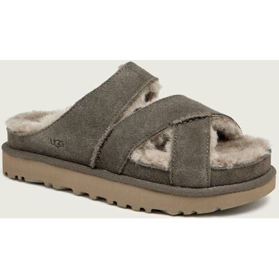 UGG Ocieplane klapki W GREENPORT CROSS STRAP SLIDE zamsz z dodatkiem wełny szary 40 UGG Ocieplane klapki W GREENPORT CROSS STRAP SLIDE zamsz z dodatkiem wełny szary 40