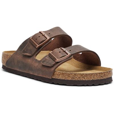 Birkenstock Skórzane klapki Arizona regular fit brązowy 40 Birkenstock Skórzane klapki Arizona regular fit brązowy 40