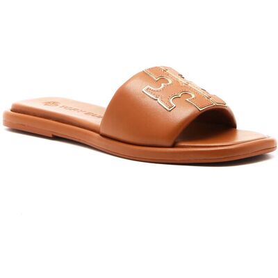 TORY BURCH Skórzane klapki camel 35 TORY BURCH Skórzane klapki camel 35