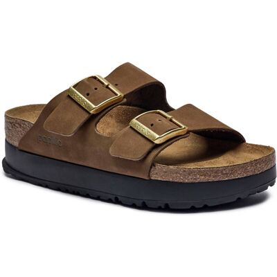 Birkenstock Skórzane klapki Arizona Flex Platform Birkenstock x Papillio narrow fit brązowy 37 Birkenstock Skórzane klapki Arizona Flex Platform Birkenstock x Papillio narrow fit brązowy 37