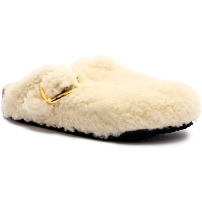 Birkenstock Skórzane mule Boston shearling narrow fit ecru 36 Birkenstock Skórzane mule Boston shearling narrow fit ecru 36