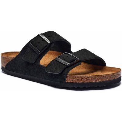 Birkenstock Klapki Arizona LEVE zamsz regular fit czarny 44 Birkenstock Klapki Arizona LEVE zamsz regular fit czarny 44