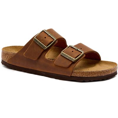 Birkenstock Skórzane klapki Arizona narrow fit koniakowy 38 Birkenstock Skórzane klapki Arizona narrow fit koniakowy 38
