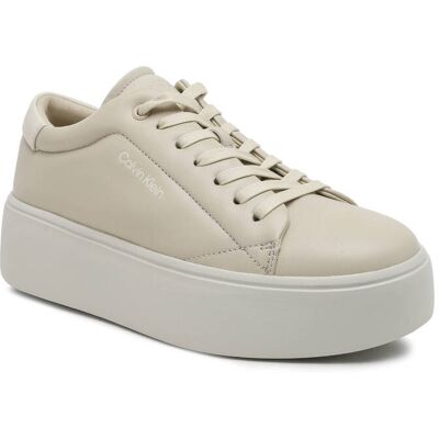 Calvin Klein Skórzane sneakersy FLATFORM CUPSOLE LACE UP LTH beżowy 41 Calvin Klein Skórzane sneakersy FLATFORM CUPSOLE LACE UP LTH beżowy 41