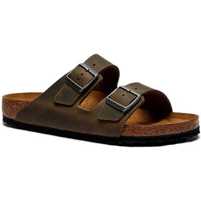 Birkenstock Skórzane klapki Arizona regular fit khaki 40 Birkenstock Skórzane klapki Arizona regular fit khaki 40
