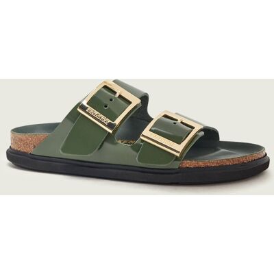 Birkenstock Skórzane klapki Arizona Droplet Buckle narrow fit zielony 41 Birkenstock Skórzane klapki Arizona Droplet Buckle narrow fit zielony 41