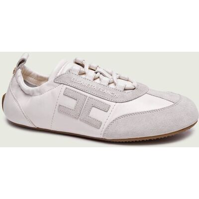 Elisabetta Franchi Skórzane sneakersy zamsz ecru 41 Elisabetta Franchi Skórzane sneakersy zamsz ecru 41
