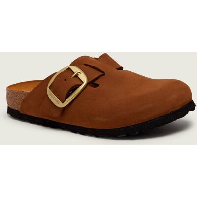 Birkenstock Skórzane mule Boston Big Buckle narrow fit brązowy 39 Birkenstock Skórzane mule Boston Big Buckle narrow fit brązowy 39