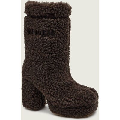 INUIKII Wełniane kozaki na słupku CURLY HIGH z dodatkiem skóry shearling brązowy 36 INUIKII Wełniane kozaki na słupku CURLY HIGH z dodatkiem skóry shearling brązowy 36