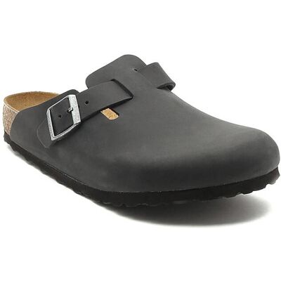 Birkenstock Skórzane mule Boston regular fit grafitowy 41 Birkenstock Skórzane mule Boston regular fit grafitowy 41