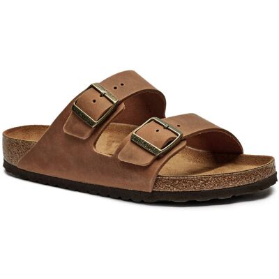 Birkenstock Skórzane klapki Arizona LEOI regular fit koniakowy 41 Birkenstock Skórzane klapki Arizona LEOI regular fit koniakowy 41