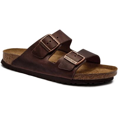 Birkenstock Skórzane klapki Arizona regular fit brązowy 46 Birkenstock Skórzane klapki Arizona regular fit brązowy 46