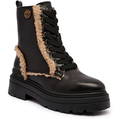 Pinko Skórzane botki MIA 18 shearling czarny 39 Pinko Skórzane botki MIA 18 shearling czarny 39