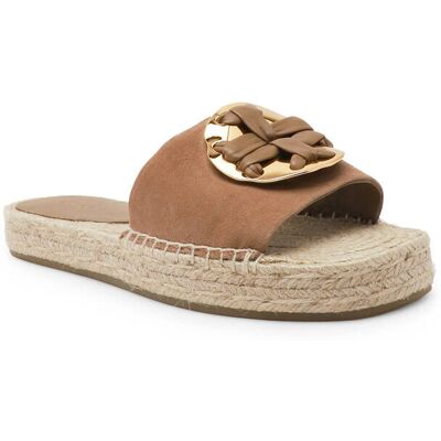 TORY BURCH Klapki WOVEN DOUBLE zamsz brązowy 36 TORY BURCH Klapki WOVEN DOUBLE zamsz brązowy 36
