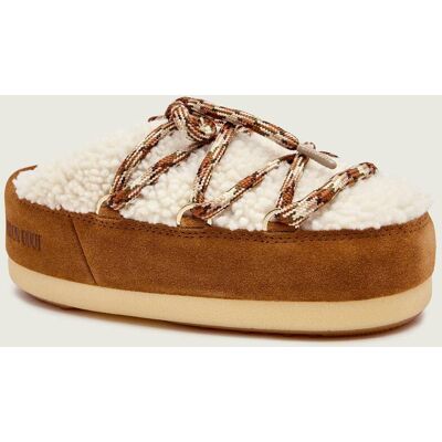 Moon Boot Ocieplane mule EVX zamsz z dodatkiem wełny shearling brązowy 37/38 Moon Boot Ocieplane mule EVX zamsz z dodatkiem wełny shearling brązowy 37/38