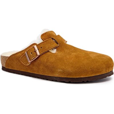 Birkenstock Mule Boston VL shearling zamsz z dodatkiem wełny brązowy 44 Birkenstock Mule Boston VL shearling zamsz z dodatkiem wełny brązowy 44