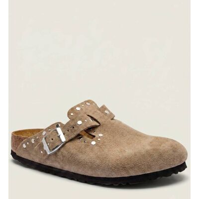 Birkenstock Mule Boston Rivet LEVE zamsz narrow fit brązowy 36 Birkenstock Mule Boston Rivet LEVE zamsz narrow fit brązowy 36