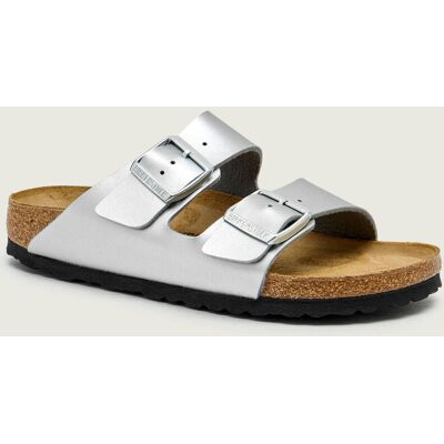 Birkenstock Klapki Arizona BS z dodatkiem skóry narrow fit srebrny 36 Birkenstock Klapki Arizona BS z dodatkiem skóry narrow fit srebrny 36