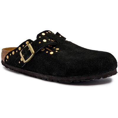 Birkenstock Mule Boston Rivet LEVE narrow fit zamsz czarny 40 Birkenstock Mule Boston Rivet LEVE narrow fit zamsz czarny 40