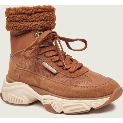 Love Moschino Sneakersy zamsz shearling koniakowy 40 Love Moschino Sneakersy zamsz shearling koniakowy 40