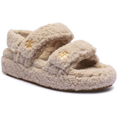 TORY BURCH Sandały KIRA SHEARLING z dodatkiem skóry beżowy 36 TORY BURCH Sandały KIRA SHEARLING z dodatkiem skóry beżowy 36