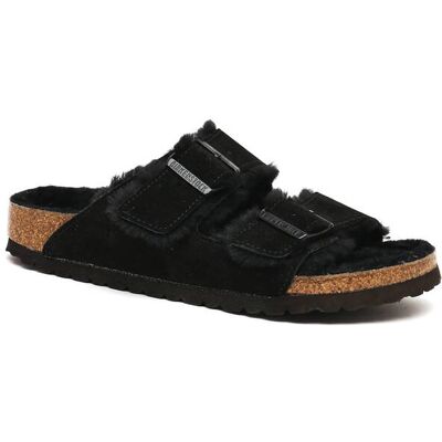 Birkenstock Skórzane obuwie domowe Arizona FUR czarny 37 Birkenstock Skórzane obuwie domowe Arizona FUR czarny 37