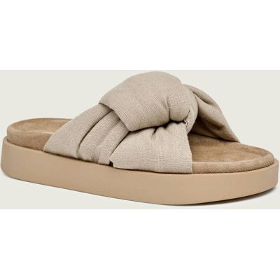INUIKII Lniane klapki Oversized Linen Knot zamsz beżowy 40 INUIKII Lniane klapki Oversized Linen Knot zamsz beżowy 40