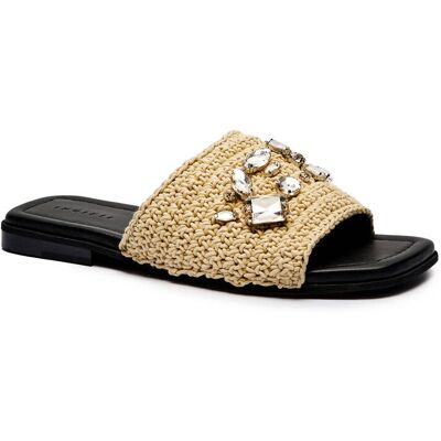 INUIKII Klapki WOVEN STRAP STONES z dodatkiem skóry beżowy 38 INUIKII Klapki WOVEN STRAP STONES z dodatkiem skóry beżowy 38