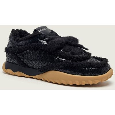 Pinko Ocieplane Skórzane sneakersy Gea 02 shearling czarny 39 Pinko Ocieplane Skórzane sneakersy Gea 02 shearling czarny 39