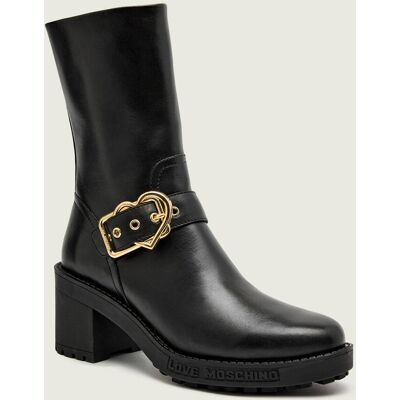 Love Moschino Skórzane botki na słupku czarny 38 Love Moschino Skórzane botki na słupku czarny 38