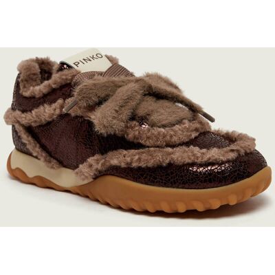 Pinko Ocieplane Skórzane sneakersy Gea 02 shearling brązowy 38 Pinko Ocieplane Skórzane sneakersy Gea 02 shearling brązowy 38