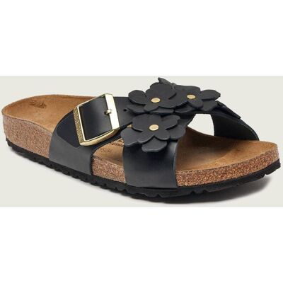 Birkenstock Skórzane klapki Siena Flowers II narrow fit czarny 40 Birkenstock Skórzane klapki Siena Flowers II narrow fit czarny 40