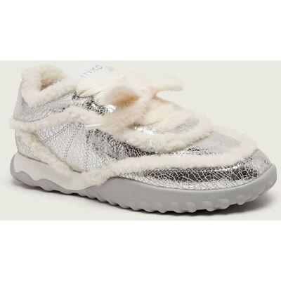 Pinko Ocieplane Skórzane sneakersy Gea 02 shearling srebrny 39 Pinko Ocieplane Skórzane sneakersy Gea 02 shearling srebrny 39