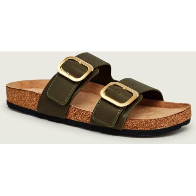 Tommy Hilfiger Skórzane klapki oliwkowy 40 Tommy Hilfiger Skórzane klapki oliwkowy 40