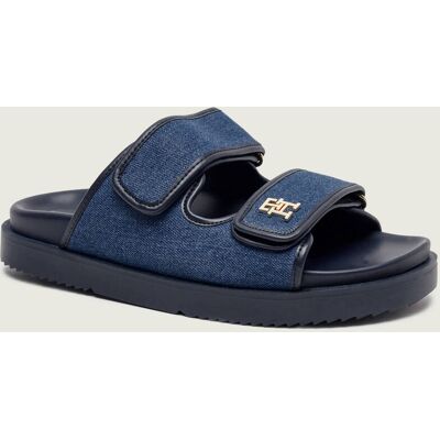 Tommy Hilfiger Jeansowe klapki z dodatkiem skóry niebieski 38 Tommy Hilfiger Jeansowe klapki z dodatkiem skóry niebieski 38